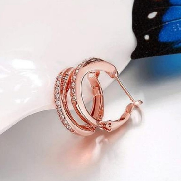 🌺Rose Gold Earrings with Zircon Accents Stones - Picture 2 of 4